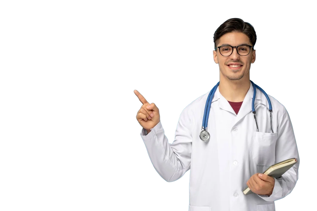 Médico señalando información de salud para pacientes
