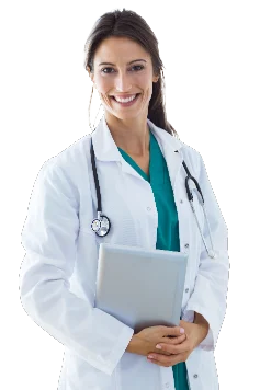 Doctora sonriendo para presentar servicios médicos integrales